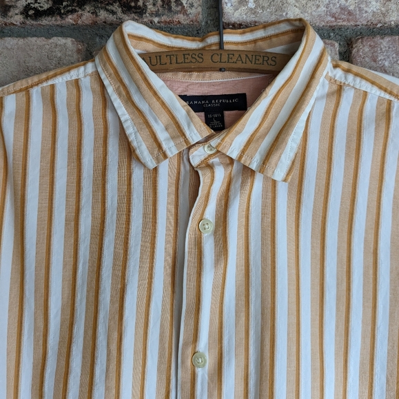 🍈 Banana Republic Classic Orange Striped Button Up Long-Sleeved Shirt L 16-16.5 - Picture 2 of 8